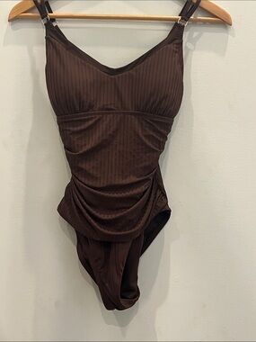 Ellen Tracy Brown Ribbed One-Piece Swimsuit